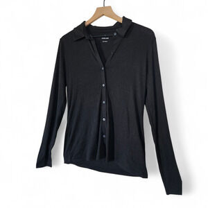 Everlane Black Stretch Button Down Collared Top Size Medium